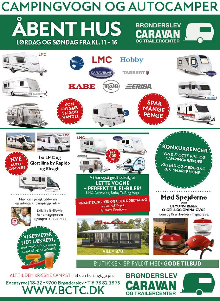 Åbent hus med gode tilbud hos Brønderslev Caravan & Trailer Center 26.-27. oktober