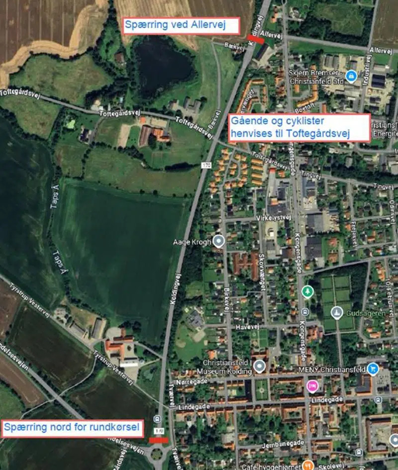 Koldingvej spærres for trafik til nedtagning af Den Blå Bro og indvielse af Dråbebroen i august