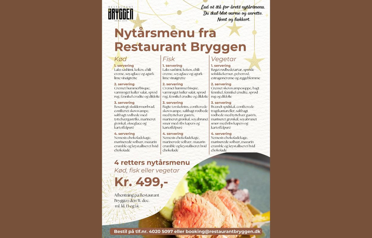 Fejr nytårsaften med Restaurant Bryggens delikate 4-retters menu