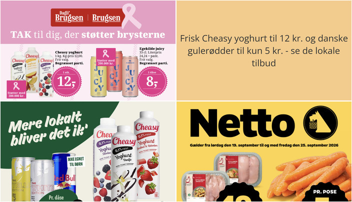 Frisk Cheasy yoghurt til 12 kr. og danske gulerødder til kun 5 kr. - se de lokale tilbud