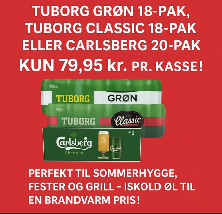 Meny Hobro tilbyder Tuborg og Carlsberg 18-pak til kun 79,95 kr.