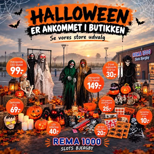REMA 1000 Slots Bjergby har fyldt butikken med Halloween-pynt