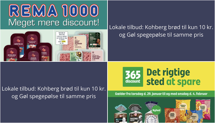 Lokale tilbud: Kohberg brød til kun 10 kr. og Gøl spegepølse til samme pris