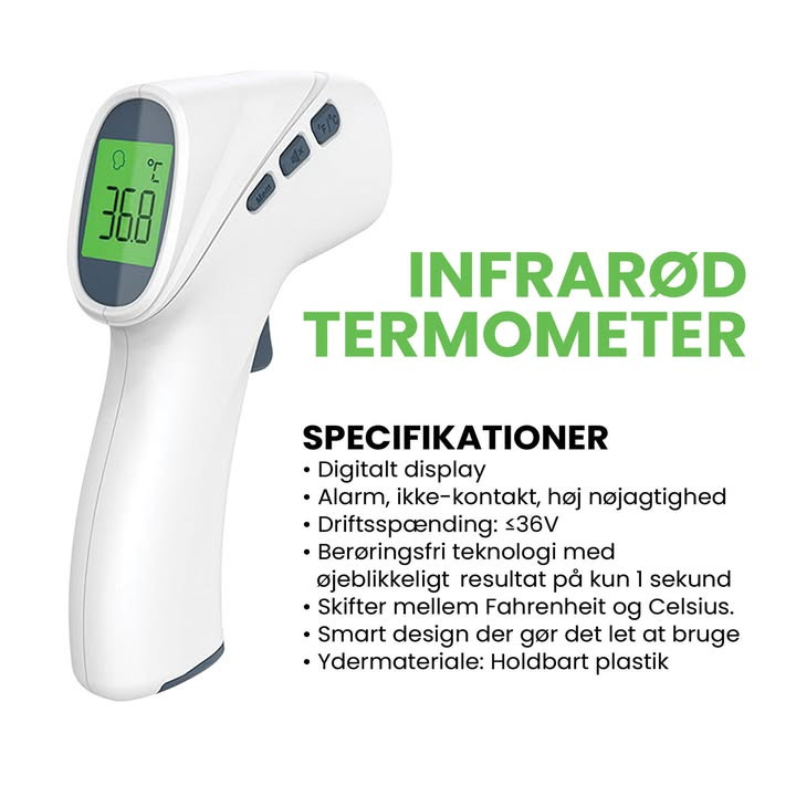 Smart infrarødt termometer til kun 99,99 kr hos Løvbjerg Frederikshavn - nem og hurtig temperaturmåling uden kontakt! Afhent indtil 9/2.