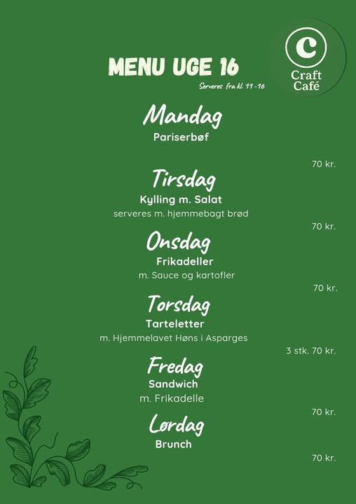 Craft Café Horsens præsenterer ugens menu og tilbyder mad ud af huset