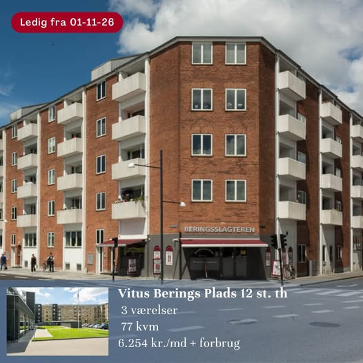 Bolig Horsens tilbyder 3-værelses bolig på Vitus Berings Plads til november