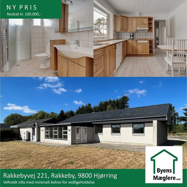 Byens Mæglere ApS, Hjørring sænker prisen på villa ved Rakkebyvej 221 med 100.000 kr.