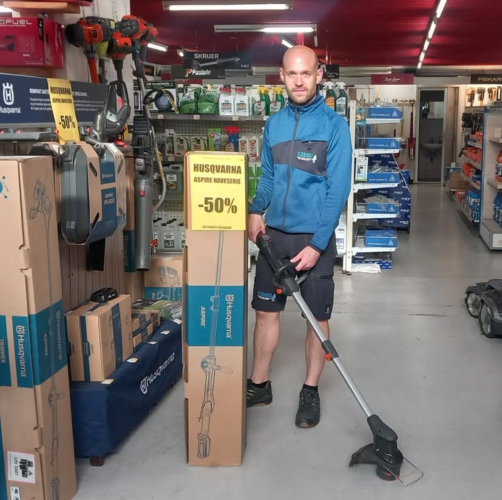 HH Trælast & Byggecenter A/S tilbyder 50% rabat på Husqvarna Aspire græstrimmer og andre Aspire-maskiner