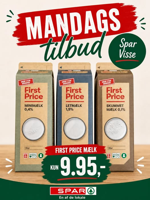 SPAR Visse har First Price-mælk til 9,95 kr. hver mandag