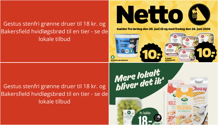 Gestus stenfri grønne druer til 18 kr. og Bakersfield hvidløgsbrød til en tier - se de lokale tilbud