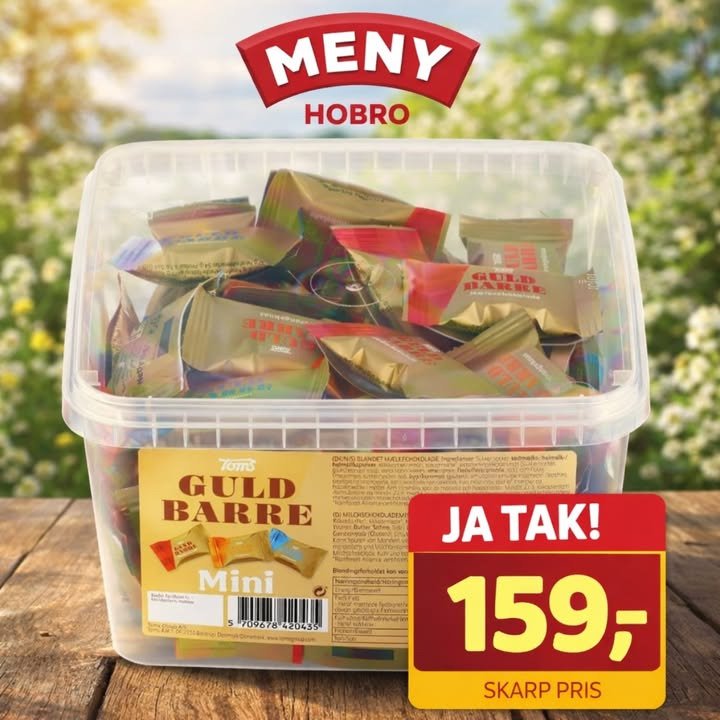 MENY Hobro sælger Toms Miniguldbar 800 g til 159 kr.