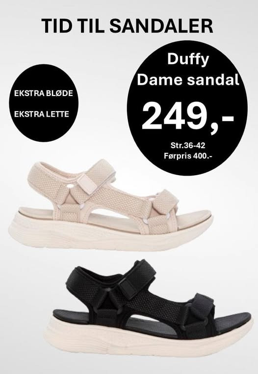 DK Shoes Brønderslev ApS annoncerer torsdags tilbud på Duffy letvægts sandaler til forårssæsonen