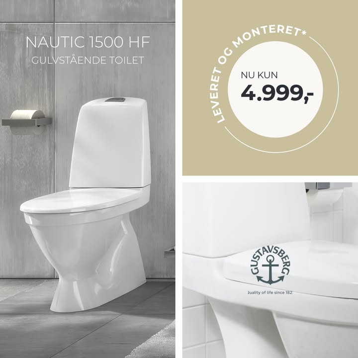 Vangvedvængets VVS tilbyder montering af Gustavsberg 1500 gulvstående toilet