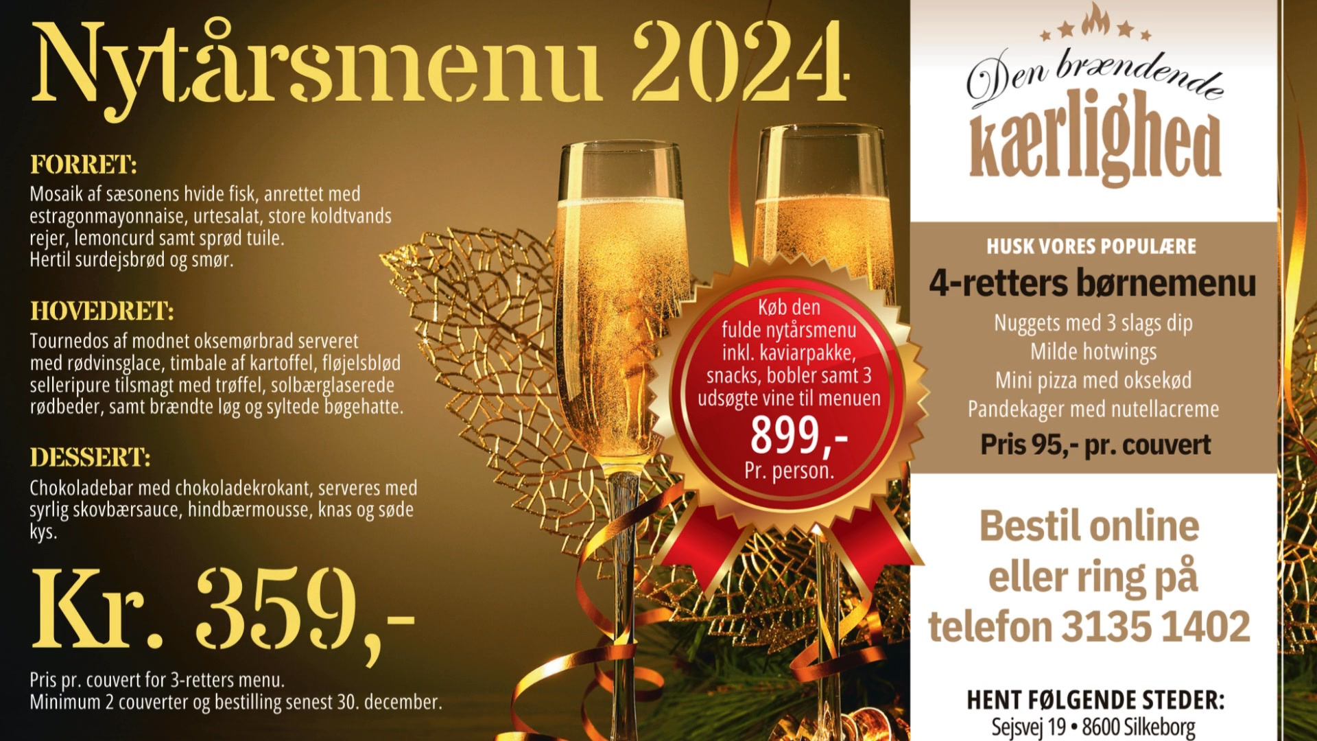 Den Brændende Kærlighed tilbyder lækker nytårsmenu til hele familien