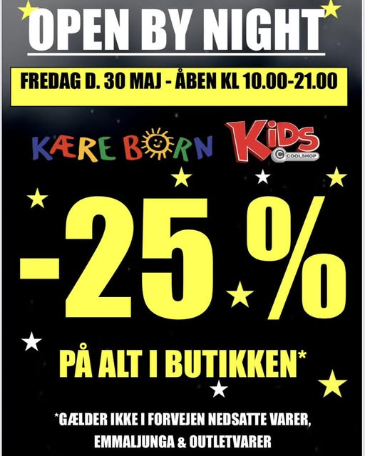 KiDS Coolshop inviterer til open by night med 25% rabat på alt i butikken