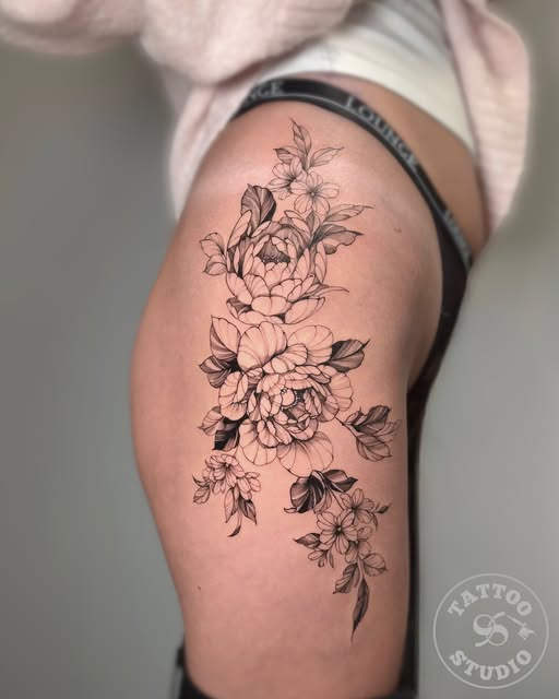 Tattoo Studio 96 præsenterer elegant blomsterdesign i feminine linjer