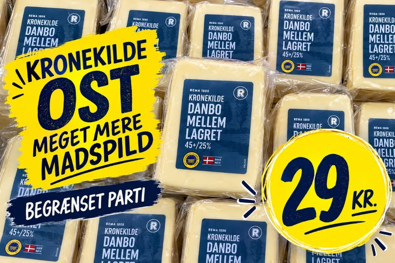 Rema 1000 Rosenkrantzgade har begrænset parti Kronekilde Danbo Mellem Lagret til 29 kr.