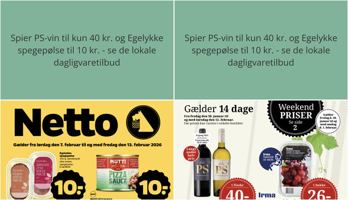 Spier PS-vin til kun 40 kr. og Egelykke spegepølse til 10 kr. - se de lokale dagligvaretilbud