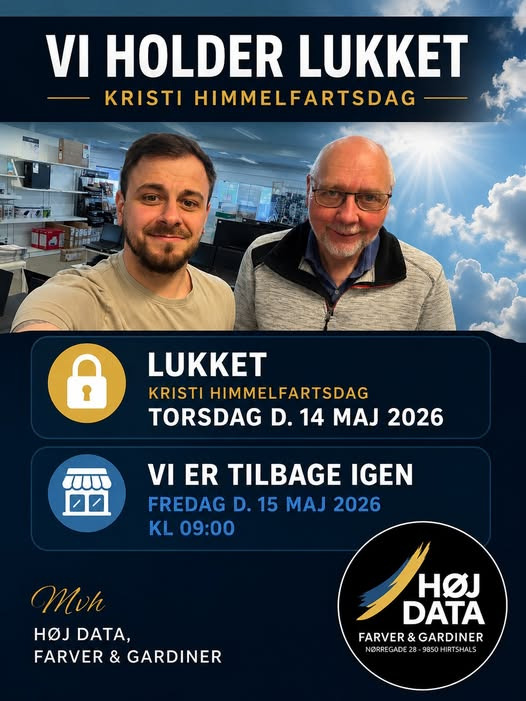 Høj Data ApS holder lukket Kristi Himmelfartsdag