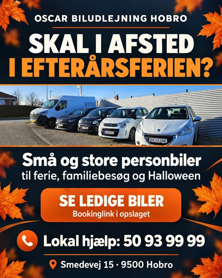 Oscar Biludlejning har små og store personbiler ledige i efterårsferien