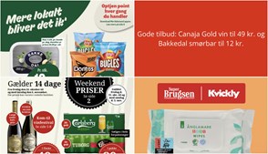 Gode tilbud: Canaja Gold vin til 49 kr. og Bakkedal smørbar til 12 kr.