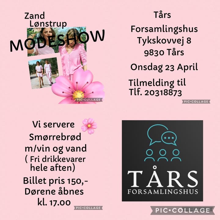 Modeshow og middag i Tårs Forsamlingshus den 23. april
