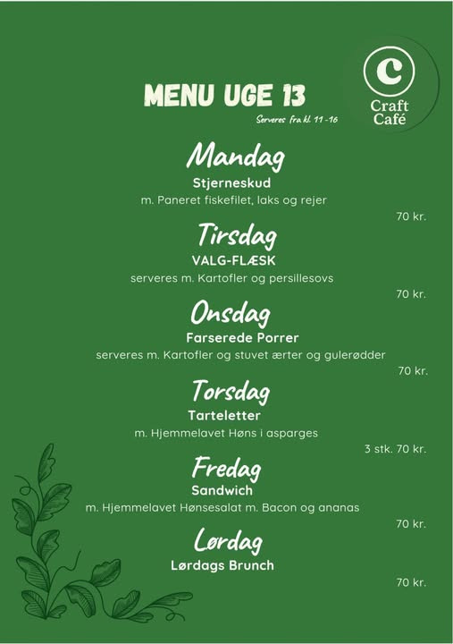 Craft Café Horsens præsenterer uge 13-menu med valg-flæsk på tirsdag