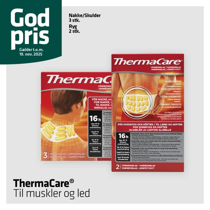 Ikast Apotek tilbyder Thermacare til muskler og led med god pris indtil 19. november