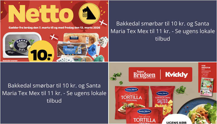 Bakkedal smørbar til 10 kr. og Santa Maria Tex Mex til 11 kr. - Se ugens lokale tilbud