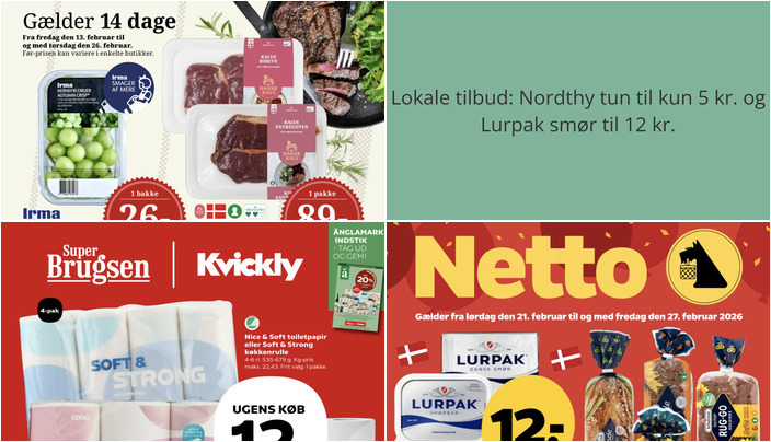 Lokale tilbud: Nordthy tun til kun 5 kr. og Lurpak smør til 12 kr.