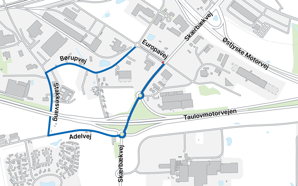 Europavej ved Taulov spærres fra tirsdag den 11. juni til og med fredag den 16. august