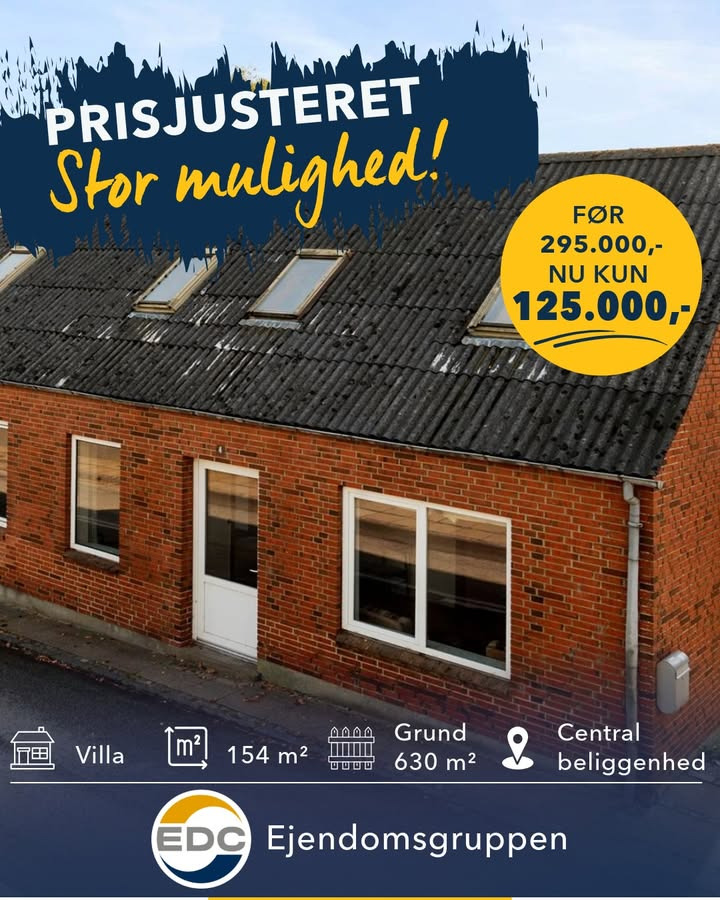 EDC Ejen­doms­grup­pen Struer prisjusterer Østre Hovedgade 4 i Hjerm til 125.000 kr.