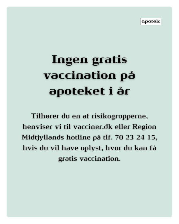 Ikast Apotek informerer: Gratis vaccinationer er ikke tilgængelige på apoteket i år