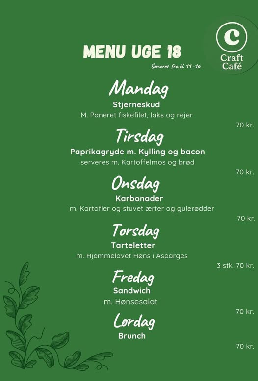 Craft Café Horsens tilbyder forudbestilling på ugens menu i solrigt vejr