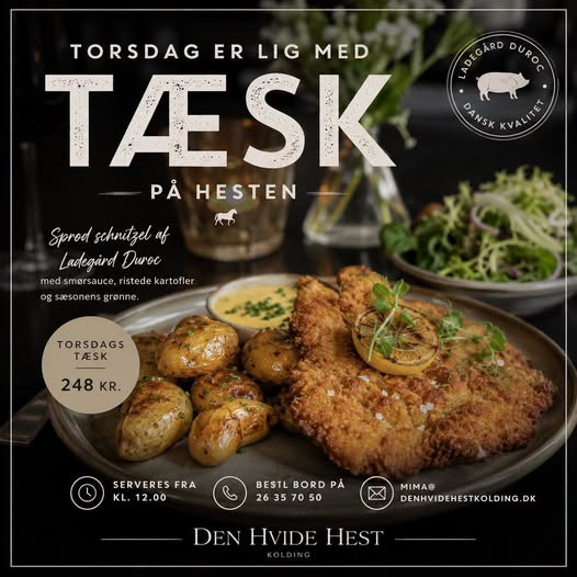 Den Hvide Hest Kolding serverer torsdags tæsk med schnitzel