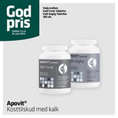 Vejlby Apotek tilbyder god pris på Apovit Kalk Forte og Kalk Daglig tabletter