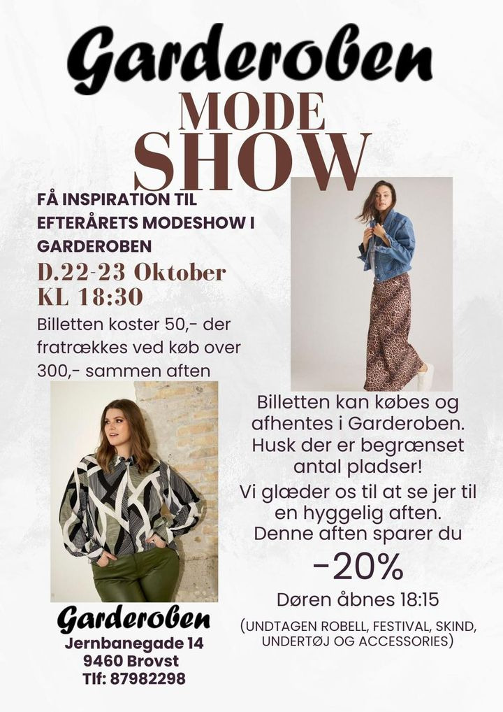 Garderoben inviterer til efterårets modeshow i Brovst 22.-23. oktober