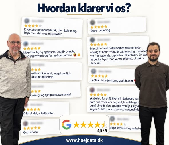 Høj Data/Høj Farver opfordrer kunder til at skrive en anmeldelse på Google
