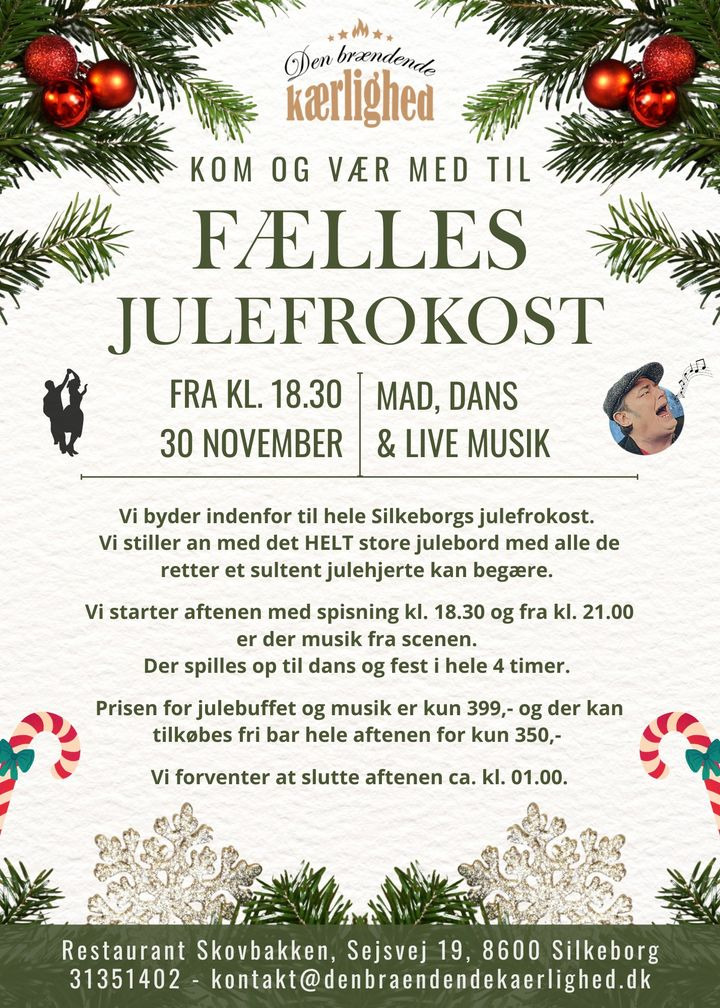Den Brændende Kærlighed inviterer til julefrokost på Skovbakken i morgen aften