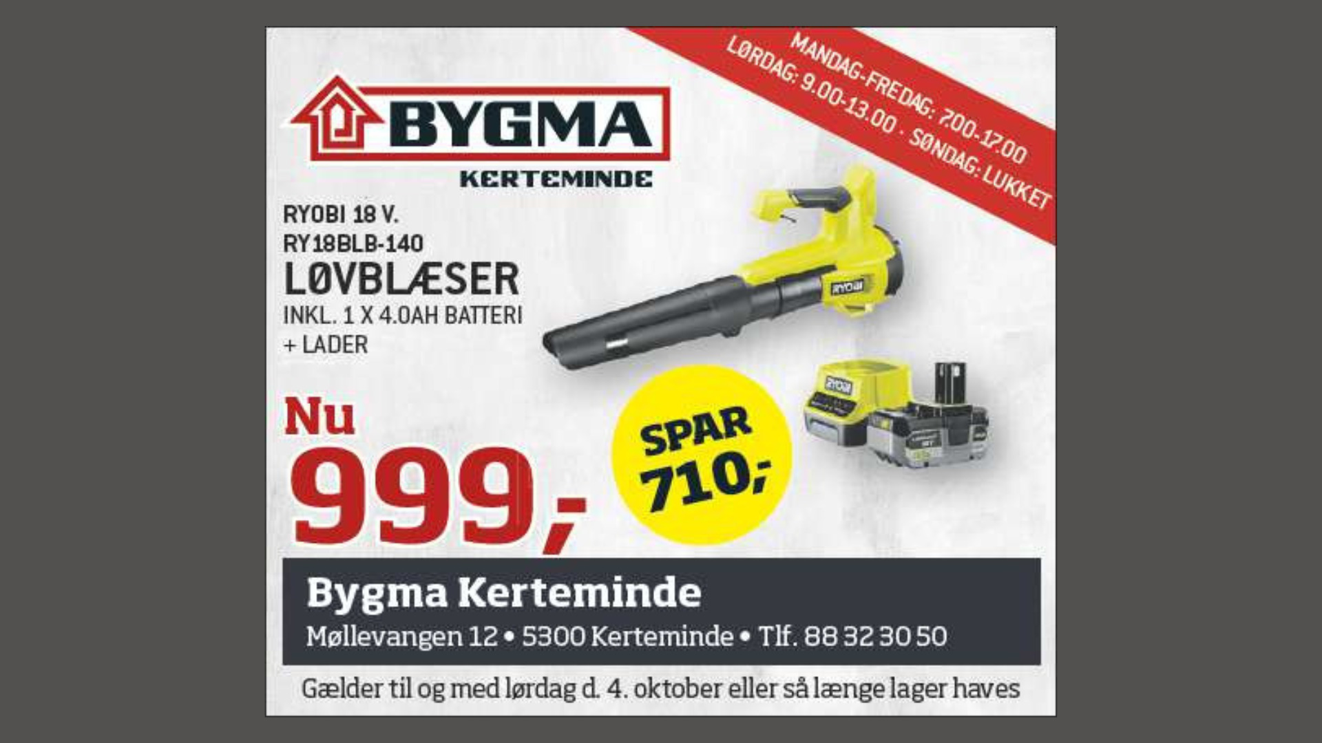 Godt tilbud på Ryobi løvblæser hos Bygma Kerteminde