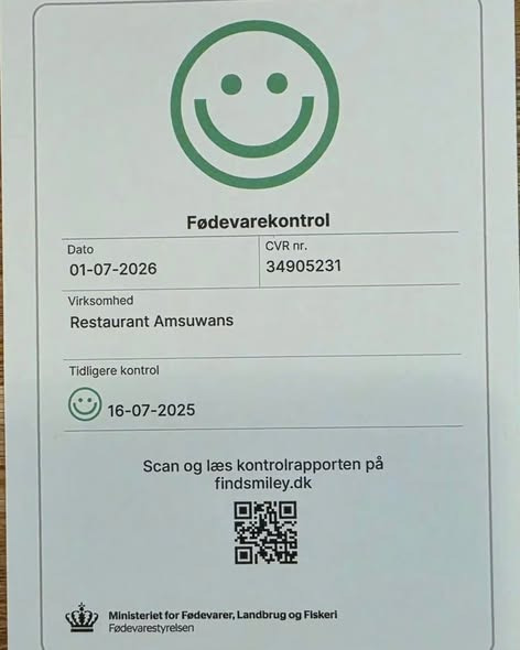 Restaurant Amsuwans har fået den glade smiley fra Fødevarestyrelsen