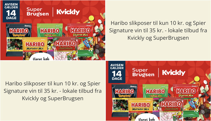 Haribo slikposer til kun 10 kr. og Spier Signature vin til 35 kr. - lokale tilbud fra Kvickly og SuperBrugsen