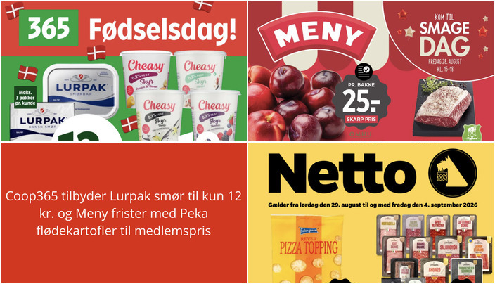 Coop365 tilbyder Lurpak smør til kun 12 kr. og Meny frister med Peka flødekartofler til medlemspris