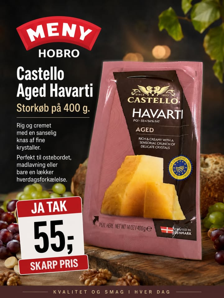 MENY Hobro tilbyder Castello aged Havarti til 55 kr
