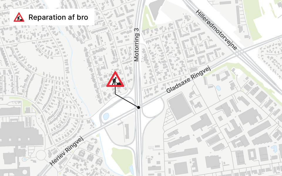 Reparation af underside af bro i krydset Motorring 3 og Gladsaxe Ringvej går i gang