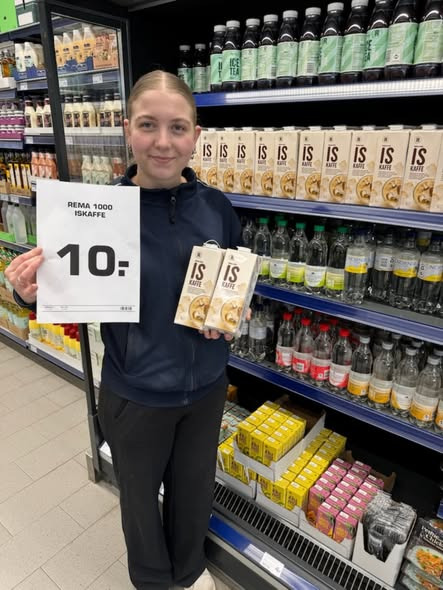 Rema 1000 Holstebrovej annoncerer tilbud på iskaffe og fløde