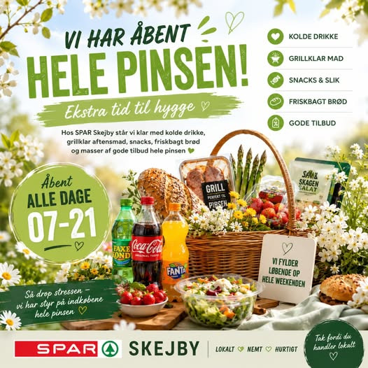 SPAR Skejby holder åbent hele pinsen fra 07.00 til 21.00