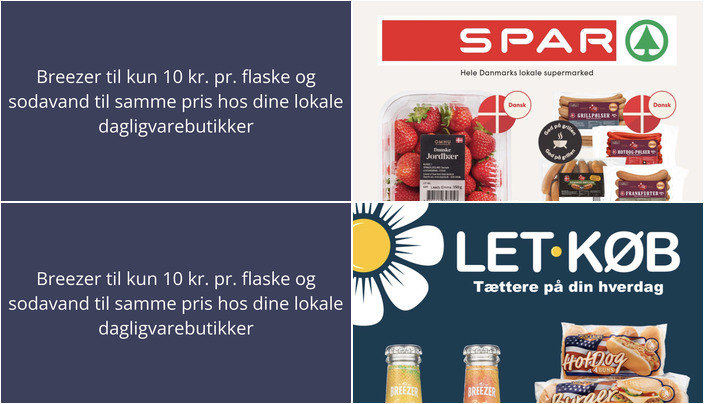 Breezer til kun 10 kr. pr. flaske og sodavand til samme pris hos dine lokale dagligvarebutikker