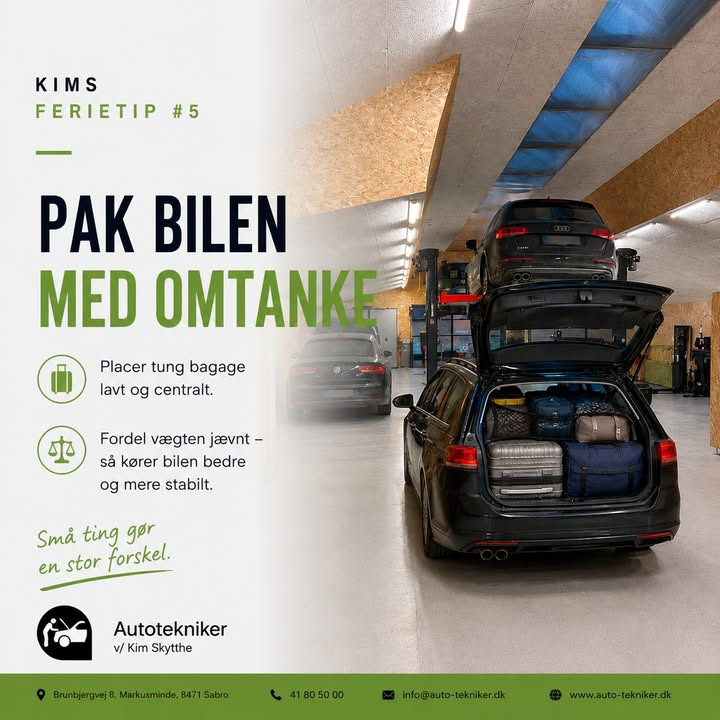 Autotekniker Kim Skytthe deler ferietip om at pakke bilen med omtanke