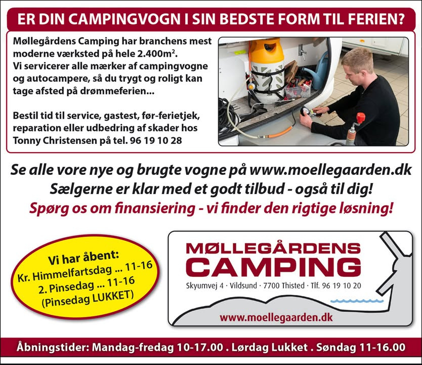 Møllegårdens Camping tilbyder før-ferie-tjek for campingvogne og autocampere